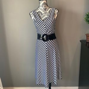 Maurices Black and White Stripe V-Neck Sleeveless Dress w/Belt - Size S